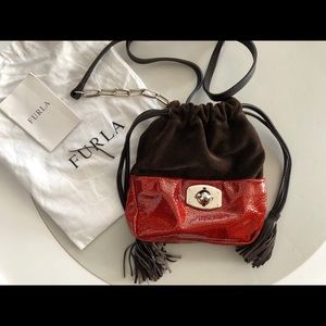 Furla Mini Bucket Brown and Red Shoulder Bag
